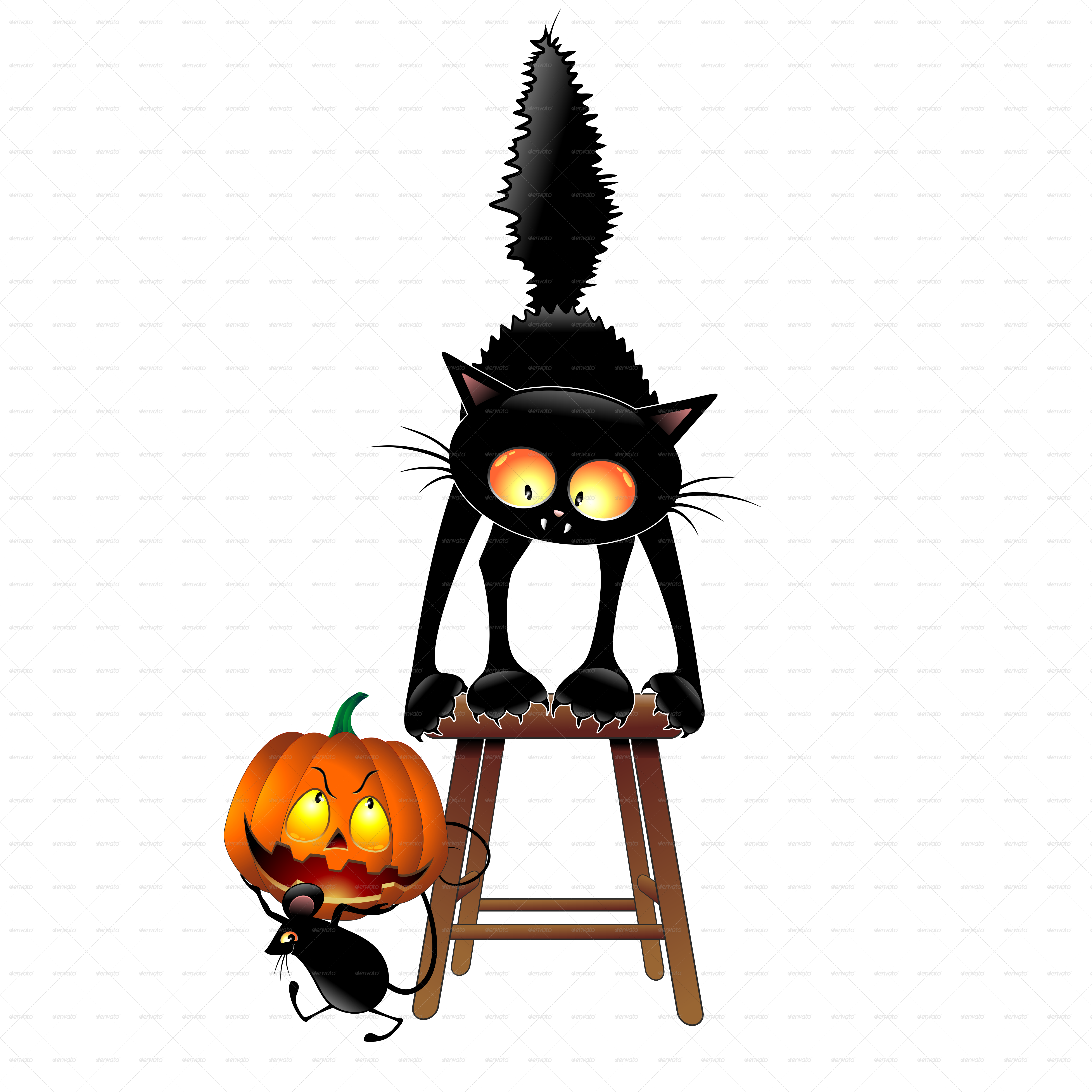 Funny Halloween Cartoon Cat, Mouse and Pumpkin, Vectors GraphicRiver